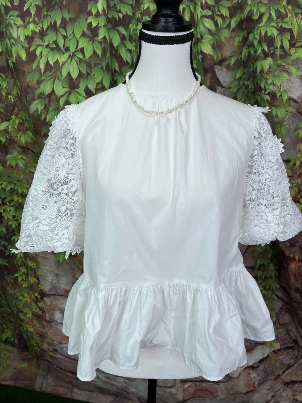 ZARA Lace Puff Sleeve Peplum Blouse, S